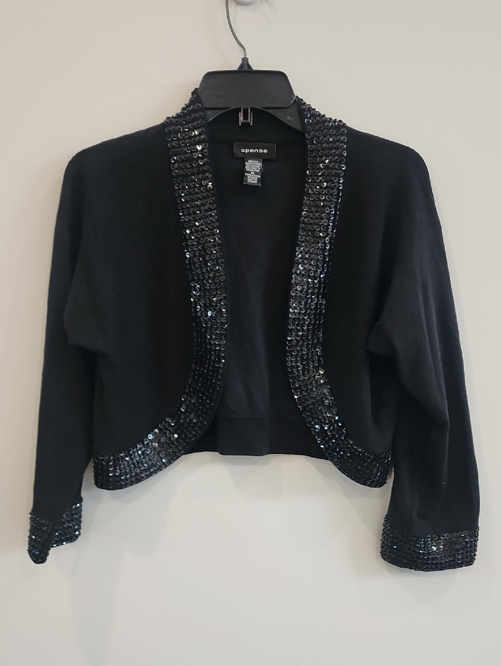 Spense Black Sequin-Trim Cropped Bolero